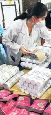  ?? ?? AYURVEDIC MEDICINES on display at a free medical camp at the Ayurvedic Medical College in Vijayawada, Andhra Pradesh, on June 21, 2021.