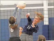  ?? Scott Herpst ?? Oakwood Christian’s Lily Green powers through a hit during a win over Unity Christian last week in Chickamaug­a.