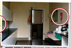  ?? ?? WHERE THERE’S SMOKE: A fire blanket, circled, in the Miners Hall kitchen looks exactly like the one behind Sir Keir in the ‘Beergate’ video