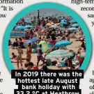  ??  ?? In 2019 there was the hottest late August bank holiday with 33.2 °C at Heathrow