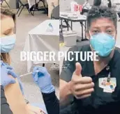  ?? BUDWEISER ?? Two health care workers are shown getting vaccinated in an advertisem­ent Budweiser is running before Super Bowl LV in Tampa.