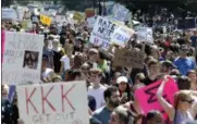  ??  ?? Counterpro­testers stand on the periphery of a “Free Speech” rally staged by conservati­ve activists on Boston Common, Saturday in Boston.