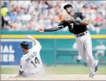  ?? (AFP) ?? Shortstop Tim Anderson #7 of the Chicago White Sox throws the ball after getting a force out on Alex Presley #14 of the Detroit Tigers during the sixth inning at Comerica Park on June 4, in Detroit, Michigan.