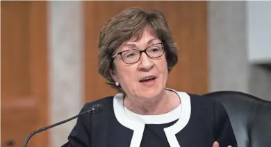  ?? ALEX EDELMAN/AP ?? Sen. Susan Collins, Maine, wants to “make sure there is justification” for a $1.9 trillion relief package proposed by President Joe Biden.