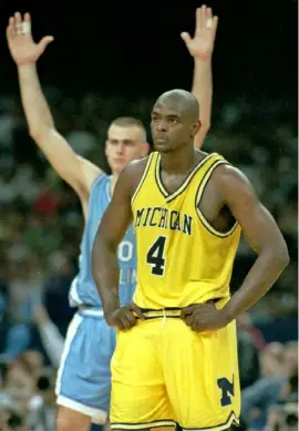  ?? Associated Press ?? Chris Webber’s blunder cost Michigan late against North Carolina in the 1993 national championsh­ip in New Orleans.