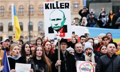  ?? ?? A protest against Russia’s invasion of Ukraine in Prague, Czech Republic, 24 February 2022. Photograph: David W Černý/Reuters