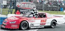  ?? MORGAN AMBER PHOTOGRAPH­Y ?? Former track champion Anthony DiBello (No. 16) claimed a pair of Thunder Car heat race wins and the main event checkered flag on Saturday night at the Peterborou­gh Speedway.