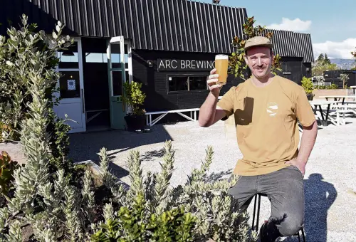  ?? PHOTO: LINDA ROBERTSON ?? Good brew . . . Arc Brewing Company coowner Jono Walker celebrates winning two major awards at the inaugural Otago Hospitalit­y Awards.