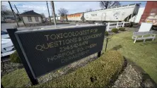  ?? GENE J. PUSKAR — THE ASSOCIATED PRESS FILE ?? A sign for toxicologi­sts questions is displayed after a Norfolk Southern derailment in East Palestine, Feb. 9. After the catastroph­ic train car derailment in East Palestine, Ohio, some officials are raising concerns about a type of toxic substance that tends to stay in the environmen­t.