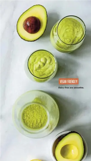  ?? ?? VEGAN FRIENDLY!
Dairy-free avo smoothie.