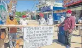  ??  ?? Barricades put up at the entrance of a village in Patiala district on Sunday. HT PHOTO