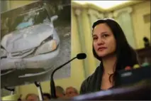  ?? GETTY IMAGES FILE PHOTO ?? Stephanie Erdman, who was seriously injured by the airbag explosion in her Honda Civic during an accident in 2013, testifies during a hearing on Capitol Hill.