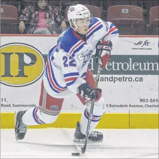  ?? JASON SIMMONDS/JOURNAL PIONEER ?? Jordan Spence in action with the Summerside Western Capitals during the 2017-18 MHL (Maritime Junior Hockey League) play season.