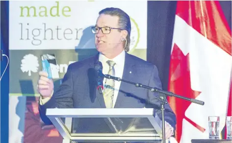  ?? BOB TYMCZYSZYN/STANDARD STAFF ?? Regional Chair Alan Caslin delivers his State of the Region address Friday at John Michael's Banquet and Conference Centre in Thorold.