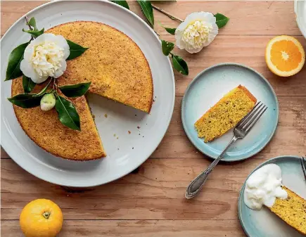  ?? PHOTOS: NICOLA GALLOWAY ?? This roasted orange and hazelnut cake is less bitter than a traditiona­l one, which is often made using whole oranges.