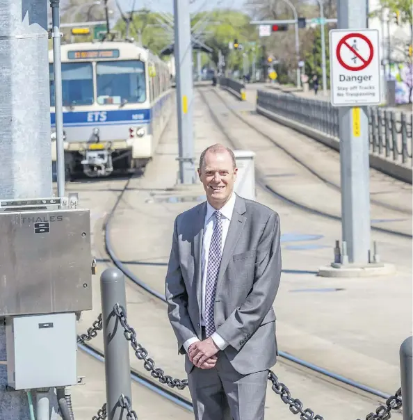  ?? SHAUGHN BUTTS ?? Thales vice-president Dave Beckley said Friday his firm is committed to getting the Metro Line LRT running as promised. Beckley also warned that a decision to go with a different signalling system at this stage would require “major, major surgery and disruption to the railway.”