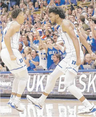  ?? | GERRY BROOME/ AP ?? Duke’s Marvin Bagley III ( right, with Jordan Goldwire) is one of four freshman starters for the Blue Devils.