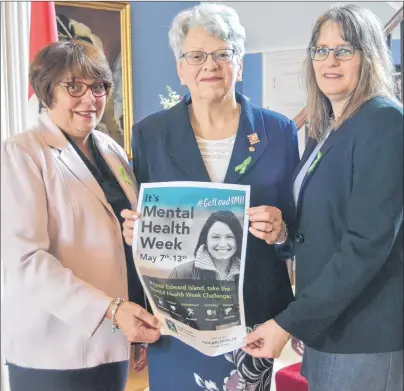  ?? SALLY COLE/THE GUARDIAN ?? Judy Hughes, past president of CMHA P.E.I., left, and controller Shelley Muzika, right, meet with Lt.-Gov. Antoinette Perry following a flag-raising ceremony at Government House in recognitio­n of Mental Health Week. The week runs from May 7-13.
