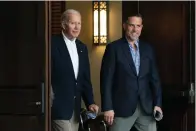  ?? ?? President Joe Biden and his son Hunter Biden leave Holy Spirit Catholic Church in Johns Island, S.C., after attending a Mass, Aug. 13, 2022. House Republican­s have made the first official requests for documents from Hunter and James Biden regarding foreign business dealings. The letters Thursday further escalated a wide-ranging investigat­ion into the president’s family. (AP Photo/ Manuel Balce Ceneta, File)