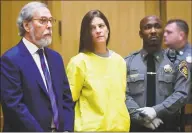  ?? Erik Trautmann / Associated Press ?? Michelle Troconis, center, is arraigned on conspiracy to commit murder charges in Stamford Superior Court on Jan.8 in Stamford.