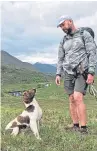  ?? Pictures: Saltire News. ?? Former soldier Mac Wright with Genghis and, top, the springer spaniel on two of Scotland’s Munros.