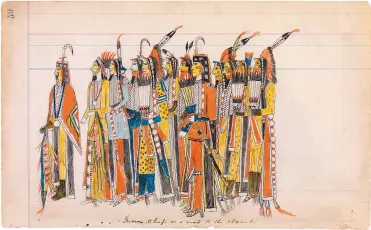  ??  ?? ‘Kiowa Chiefs on a Visit to the Agent’; drawing attributed to Julian Scott Ledger Artist B (Kiowa), Oklahoma, circa 1880. It is on view in ‘Art of Native America,’ at the Metropolit­an Museum of Art, New York City, until October 6, 2019.