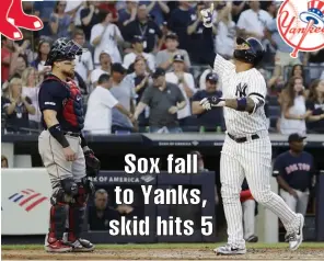  ??  ?? Sox fall to Yanks, skid hits 5