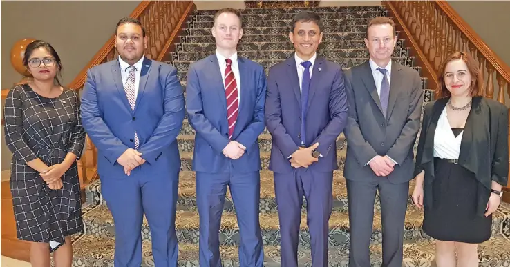  ?? Photo: Ministry of Industry, Trade and Tourism ?? Permanent Secretary for Industry, Trade and Tourism Shaheen Ali (third from left) and the head of the UK delegation Brendan McMullan (fourth from left) wtih officials from both parties at the talks last week