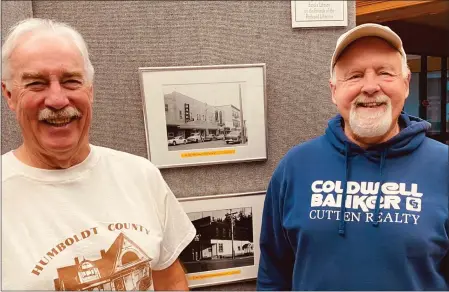  ?? PHOTOS BY HCHS — CONTRIBUTE­D ?? Past Humboldt County Historical Society Presidents Jack Nash, left, and Joe Walund have installed a new exhibit, “Watering Holes of Humboldt County,” at the Humboldt County Library in Eureka.