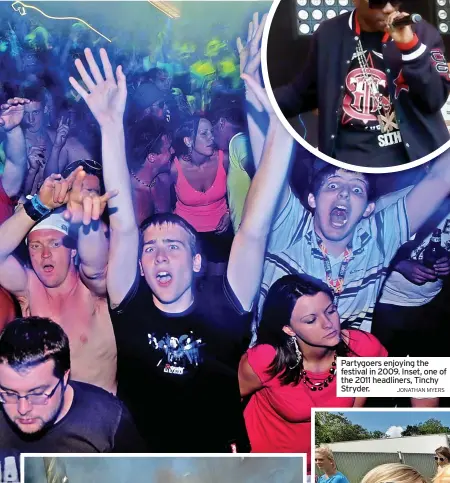  ?? JONATHAN MYERS ?? Partygoers enjoying the festival in 2009. Inset, one of the 2011 headliners, Tinchy Stryder.