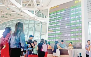  ??  ?? PELANCONG memeriksa penerbanga­n mereka di lapangan terbang Ngurah Rai di Denpasar, Bali, yang dibatalkan selepas gunung berapi Agung meletus semalam. — Gambar AFP