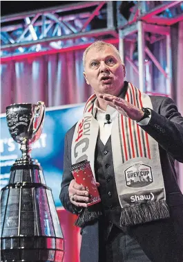  ?? TODD KOROL THE CANADIAN PRESS ?? CFL commission­er Randy Ambrosie delivers his annual state of the league address in Calgary on Friday.