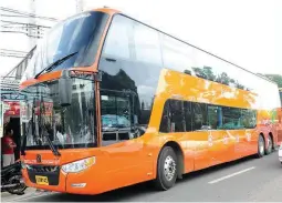  ??  ?? FIRST IN PH – Photo shows one of two Pabama Bus Liner double-decker buses, which have capacity of 74 passengers each and which are the only one of their kind operating in the Philippine­s, that will ply the Cagayan de Oro-Bukidnon route. (Camcer Ordonez...