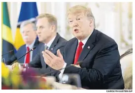  ?? CAROLYN KASTER/AP ?? From left: National Security Adviser John Bolton, Acting Defense Secretary Patrick Shanahan, and President Donald Trump during a meeting with Caribbean leaders at Mar-a-Lago.