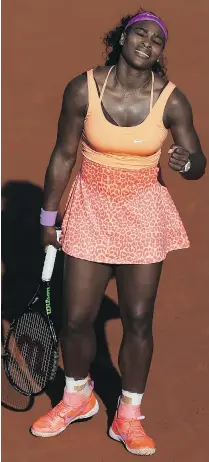  ?? PATRICK KOVARIK/GETTY IMAGES ?? Serena Williams of the U.S. took three sets in 30 C heat to win her semifinal match Thursday against Switzerlan­d’s Timea Bacsinszky at the French Open. The final is Saturday.