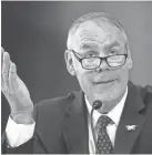  ?? MICHAEL REYNOLDS, EPA-EFE ?? Interior Secretary Ryan Zinke testifies on Capitol Hill in March.