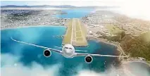  ?? IMAGE: SUPPLIED/WELLINGTON AIRPORT ?? An artist impression of what an extended Wellington Airport runway would look like. The airport has proposed to extend the runway south into Cook Strait by 354 metres, at a cost of $300 million.