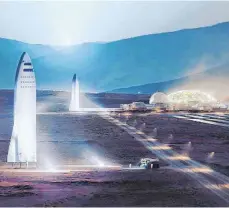  ?? FOTO: SPACEX/PRESS ASSOCIATIO­N IMAGES/DPA ?? Die Computergr­afik zeigt, wie sich SpaceX die geplante „Mars City“vorstellt.