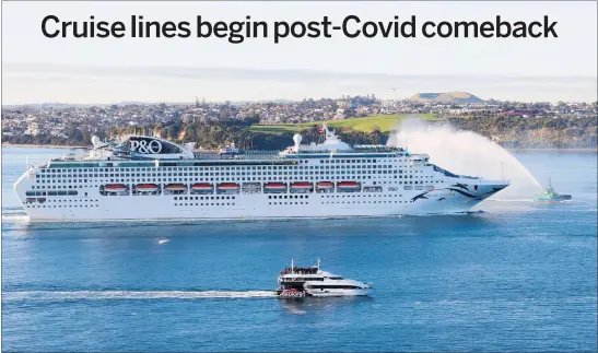  ?? PHOTO / BRETT PHIBBS ?? Sparky the tugboat gave the Pacific Explorer cruise ship a watery welcome as it arrived in Auckland from Sydney yesterday.