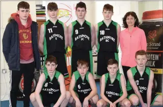  ??  ?? Rathmore Under 16 Boys team Daniel Moynihan, Kevin Bowler, Jack Horgan, Dara Moriarty (back) Naoise Clifford, Dennis Mahoney, William Casey, Andrew Moynihan and Teresa Mahoney who were defeated by St Brendan’s in the Lee Strand Division 3 Plate Final