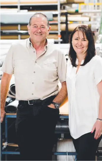  ??  ?? BLIND FAITH: David and Cal Stewart are consolidat­ing Brax Window Treatments at their South Geelong factory, left, which is set to have an expanded showroom.