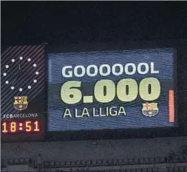  ?? FOTO: MANEL MONTILLA ?? Gol para la historia Leo firmó el gol 6.000 de la historia del Barça en la Liga