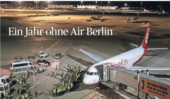  ?? RP-FOTO: HANS-JÜRGEN BAUER ?? Heute vor einem Jahr wurde der letzte Flug der Air Berlin von Düsseldorf nach München vorbereite­t.