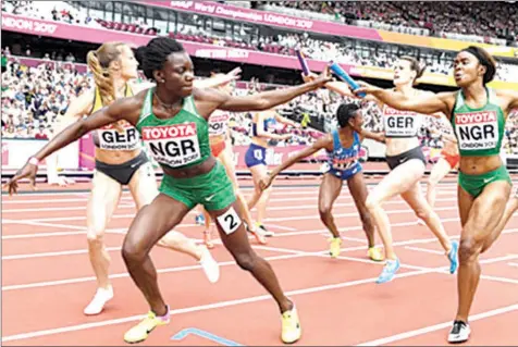  ??  ?? Nigerian athletes battle for medals at an internatio­nal relay event