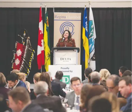  ?? BRANDON HARDER ?? After delivering her final State of the University address Tuesday, outgoing University of Regina president Vianne Timmons was given a standing ovation. Timmons leaves to become president of Memorial University of Newfoundla­nd. She is a native of Newfoundla­nd and Labrador.