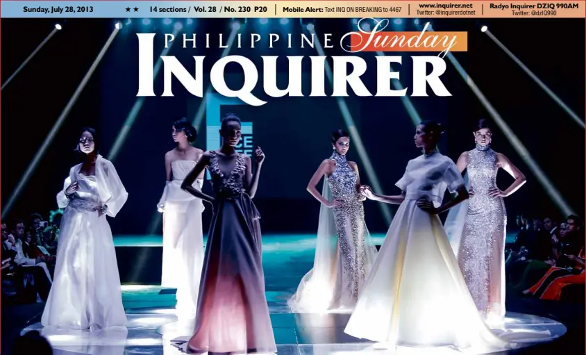  ?? More than 20 of the top designers from Metro Manila and Cebu showcased their talents in the 2013 Face- Off Bridal Collection staged last weekend by INQUIRER Lifestyle and LOOK magazine with Samsung at Radisson Blu in Cebu City. The annual Face- Off, now i ??