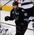  ?? NHAT V. MEYER/SAN JOSE MERCURY NEWS ?? The Sharks' Joe Thornton (19) celebrates his goal against the L.A. Kings during the 2013 playoffs in San Jose.