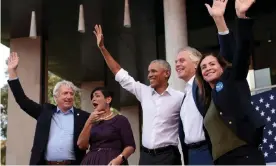  ?? Photograph: Win McNamee/Getty Images ?? Barack Obama campaigns with Terry McAuliffe, second from right, who is running for governor of Virginia.