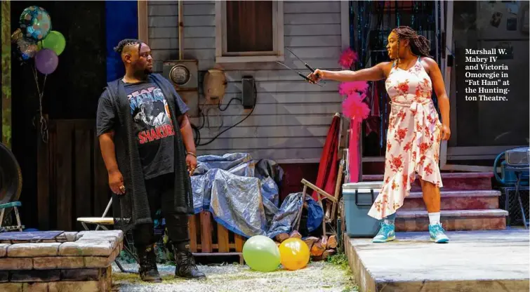  ?? T CHARLES ERICKSON ?? Marshall W. Mabry IV and Victoria Omoregie in “Fat Ham” at the Huntington Theatre.