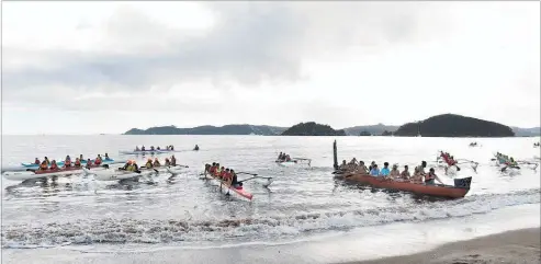  ??  ?? Waka ama land at Tii Beach, led by the traditiona­l waka Tupi, to start of the two-day festival, right.Below, from left, Ngaire Apiata, Tainui Apiata and Hone Toki.